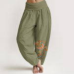 Buddha Stones Cotton Free Butterfly Auspicious Cloud Pattern Women's Elastic Waist Harem Pants