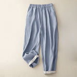 Buddha Stones Summer Plain Elastic Waist Two-tone Cuffs Cropped Women's Tapered Pants With Pockets