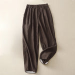 Buddha Stones Summer Plain Elastic Waist Two-tone Cuffs Cropped Women's Tapered Pants With Pockets