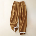 Buddha Stones Summer Plain Elastic Waist Two-tone Cuffs Cropped Women's Tapered Pants With Pockets