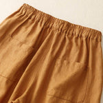 Buddha Stones Summer Plain Elastic Waist Two-tone Cuffs Cropped Women's Tapered Pants With Pockets