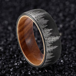 Buddha Stones Forest Pattern Wood Tungsten Steel Strength Ring