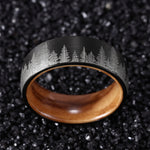Buddha Stones Forest Pattern Wood Tungsten Steel Strength Ring