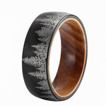 Buddha Stones Forest Pattern Wood Tungsten Steel Strength Ring