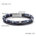 Buddha Stones Lapis Lazuli Tiger Eye Bead Balance Leather Bracelet