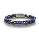 Buddha Stones Lapis Lazuli Tiger Eye Bead Balance Leather Bracelet