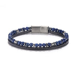 Buddha Stones Lapis Lazuli Tiger Eye Bead Balance Leather Bracelet