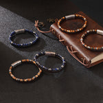 Buddha Stones Lapis Lazuli Tiger Eye Bead Balance Leather Bracelet