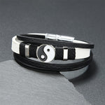 Buddha Stones Black White YIN YANG Multilayered Leather Balance Bracelet