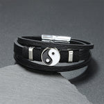 Buddha Stones Black White YIN YANG Multilayered Leather Balance Bracelet