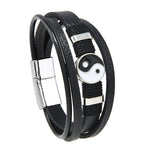 Buddha Stones Black White YIN YANG Multilayered Leather Balance Bracelet