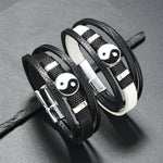 Buddha Stones Black White YIN YANG Multilayered Leather Balance Bracelet
