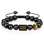 Buddha Stones Angel Number Natural Black Obsidian Tiger Eye Strength Fulfillment Bracelet
