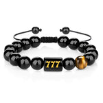 Buddha Stones Angel Number Natural Black Obsidian Tiger Eye Strength Fulfillment Bracelet