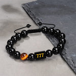 Buddha Stones Angel Number Natural Black Obsidian Tiger Eye Strength Fulfillment Bracelet