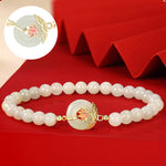 Buddha Stones 925 Sterling Silver Hetian White Jade Lotus Symbol Peace Buckle Harmony Beaded Bracelet