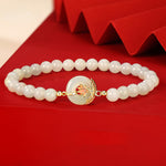 Buddha Stones 925 Sterling Silver Hetian White Jade Lotus Symbol Peace Buckle Harmony Beaded Bracelet