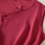 Buddha Stones Summer Retro Plain Frog-Button Stand Collar Women's Sleeveless Vest