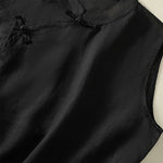 Buddha Stones Summer Retro Plain Frog-Button Stand Collar Women's Sleeveless Vest