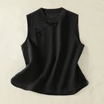 Buddha Stones Summer Retro Plain Frog-Button Stand Collar Women's Sleeveless Vest