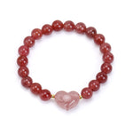 Buddha Stones Natural Amethyst Green Aventurine Tiger Eye Strawberry Quartz Love Heart Spiritual Bracelet