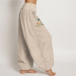 Buddha Stones Cotton Colorful Lotus Flower Pattern Women's Elastic Waist Harem Pants