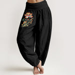 Buddha Stones Cotton Colorful Lotus Flower Pattern Women's Elastic Waist Harem Pants