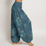 Buddha Stones Cotton Bamboo Geometric Flowers Pattern Women's Elastic Waist Harem Pants