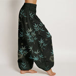 Buddha Stones Cotton Bamboo Geometric Flowers Pattern Women's Elastic Waist Harem Pants