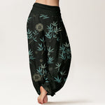 Buddha Stones Cotton Bamboo Geometric Flowers Pattern Women's Elastic Waist Harem Pants