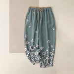 Buddha Stones Pure Cotton Flower Petal Pattern Women's Elastic Waist Pants With Pockets