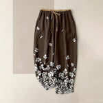 Buddha Stones Pure Cotton Flower Petal Pattern Women's Elastic Waist Pants With Pockets