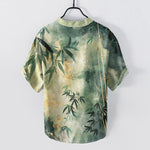 Buddha Stones Cotton Bamboo Pattern Men's Short Sleeve Half Button Shirt