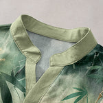 Buddha Stones Cotton Bamboo Pattern Men's Short Sleeve Half Button Shirt
