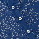 Buddha Stones Cotton Cloud Pattern Men's Short Sleeve Half Button Shirt