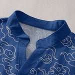 Buddha Stones Cotton Cloud Pattern Men's Short Sleeve Half Button Shirt