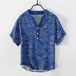 Buddha Stones Cotton Cloud Pattern Men's Short Sleeve Half Button Shirt