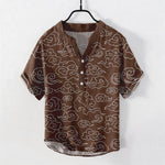Buddha Stones Cotton Cloud Pattern Men's Short Sleeve Half Button Shirt