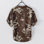 Buddha Stones Cotton Dragon Lotus Pattern Men's Short Sleeve Half Button Shirt