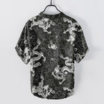 Buddha Stones Cotton Dragon Lotus Pattern Men's Short Sleeve Half Button Shirt