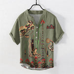 Buddha Stones Cotton Mural Cloud Pattern Men's Short Sleeve Half Button Shirt