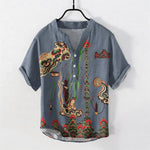 Buddha Stones Cotton Mural Cloud Pattern Men's Short Sleeve Half Button Shirt