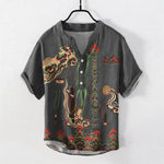 Buddha Stones Cotton Mural Cloud Pattern Men's Short Sleeve Half Button Shirt