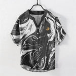 Buddha Stones Cotton Tai Chi Pattern Men's Short Sleeve Half Button Shirt