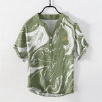 Buddha Stones Cotton Tai Chi Pattern Men's Short Sleeve Half Button Shirt
