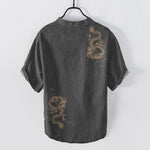Buddha Stones Cotton Dragon Men's Short Sleeve Half Button Shirt
