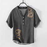 Buddha Stones Cotton Dragon Men's Short Sleeve Half Button Shirt