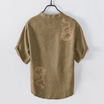 Buddha Stones Cotton Dragon Men's Short Sleeve Half Button Shirt