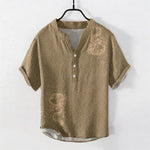 Buddha Stones Cotton Dragon Men's Short Sleeve Half Button Shirt