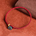 Buddha Stones Jade Flower Luck Copper Coin Red String Bracelet